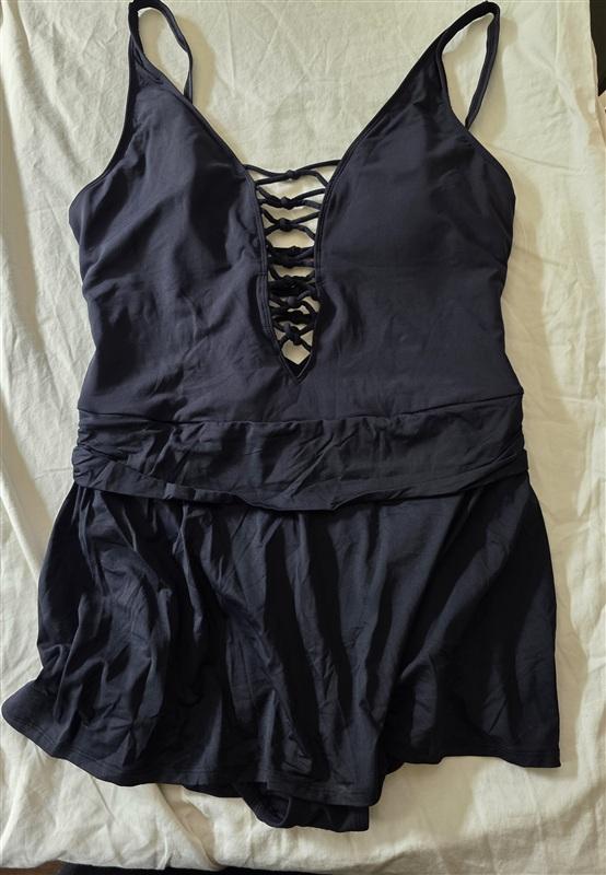 NWT Bleu by Rod Beattie SZ 14 Lace-Up Knotty 1PC Black Swim Dress 134901