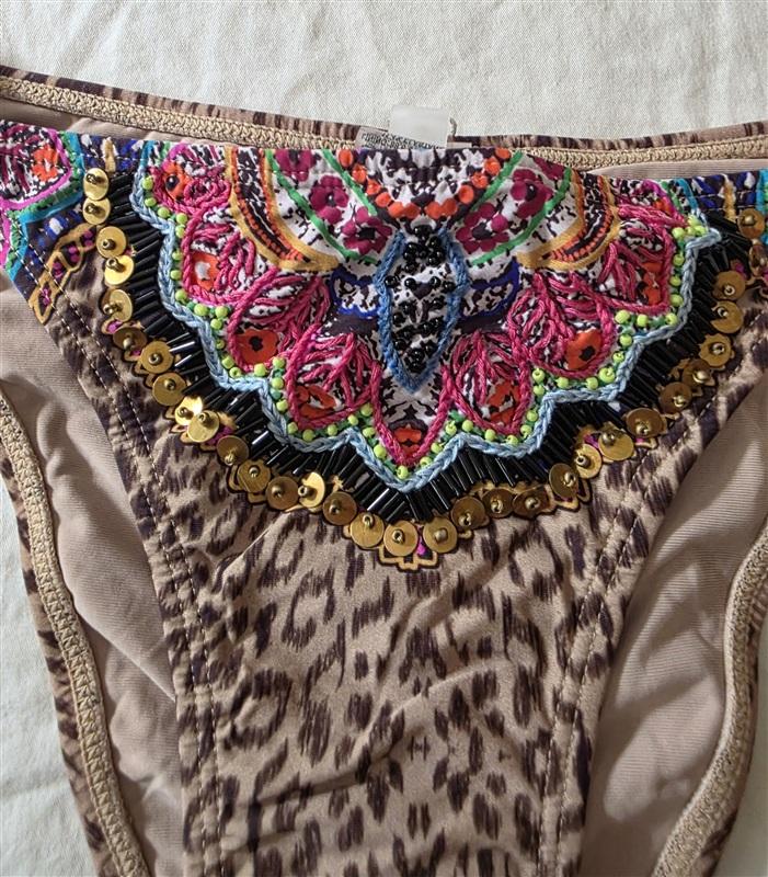 NWT Pilyq M Raj Embroidered Beaded Fanned Teeny Bikini Swim Bottom 134902