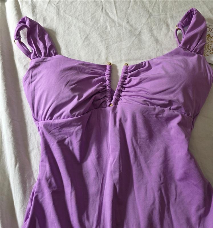 NWOT BECCA M Color Code V Wire Neck 1PC Swimsuit Purple 134905