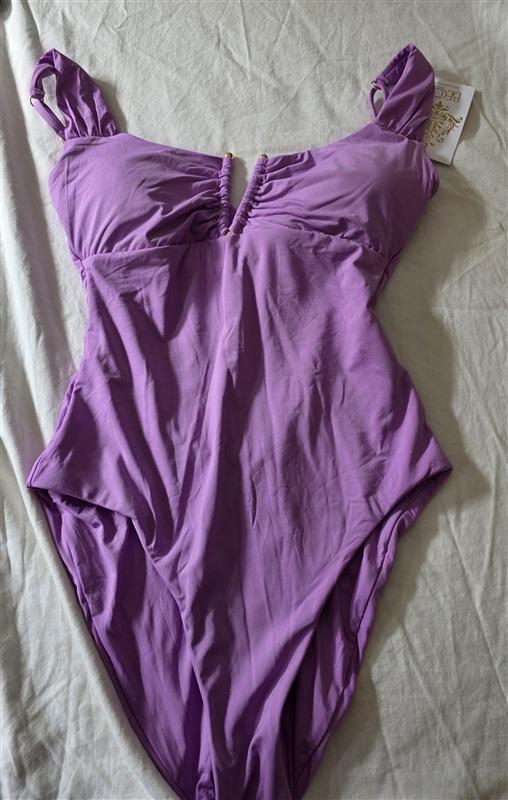 NWOT BECCA M Color Code V Wire Neck 1PC Swimsuit Purple 134905