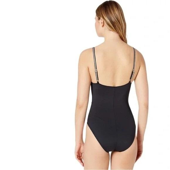 NWT La Blanca 12 Plunge Ladder V Neck 1PC Swimsuit Black 134906