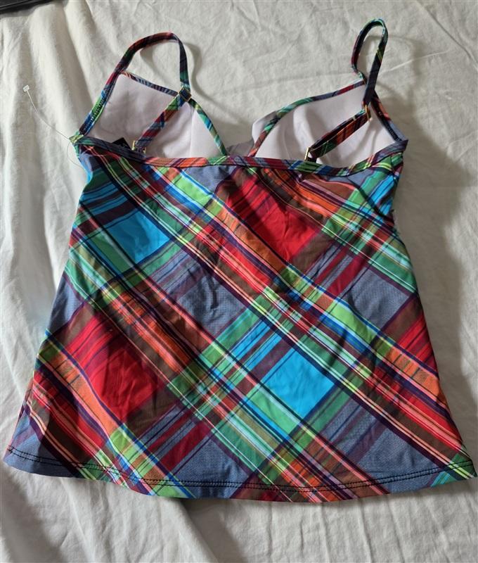 NWOT La Blanca 6 Sample Island Goddess Plaid Cross Front Tankini Swim Top 134907