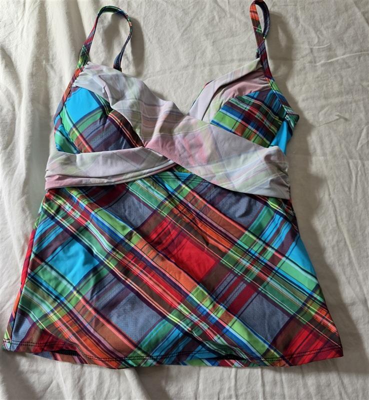 NWOT La Blanca 6 Sample Island Goddess Plaid Cross Front Tankini Swim Top 134907