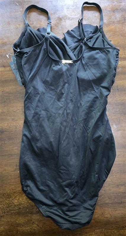 NWOTD Ralph Lauren Chaps 18W Black Beach Ruffle Slimming 1PC Swimsuit 134908