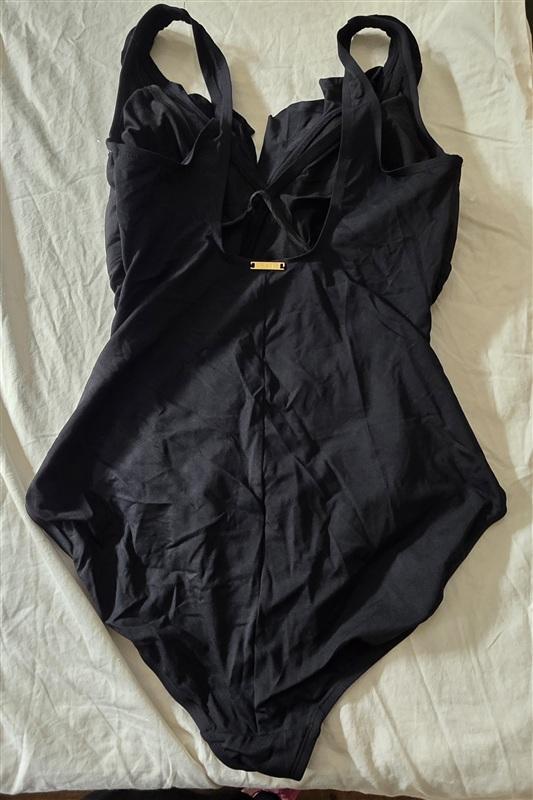 NWOTD Ralph Lauren Chaps 18W Black Beach Ruffle Slimming 1PC Swimsuit 134908