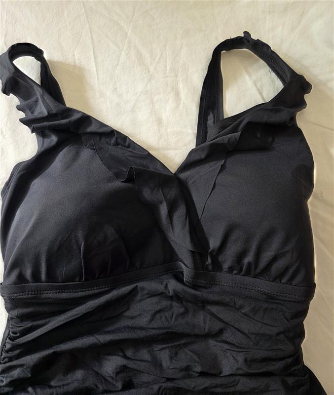 NWOTD Ralph Lauren Chaps 18W Black Beach Ruffle Slimming 1PC Swimsuit 134908