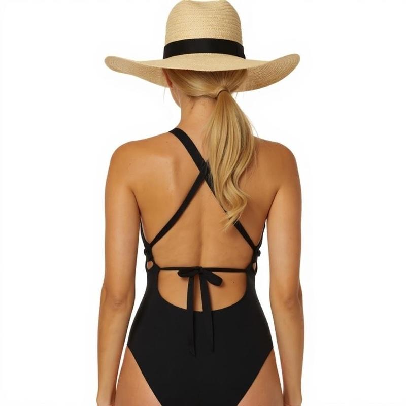 NWT Becca Virtue L Skylar Ring Plunge 1PC Swimsuit Black 134910