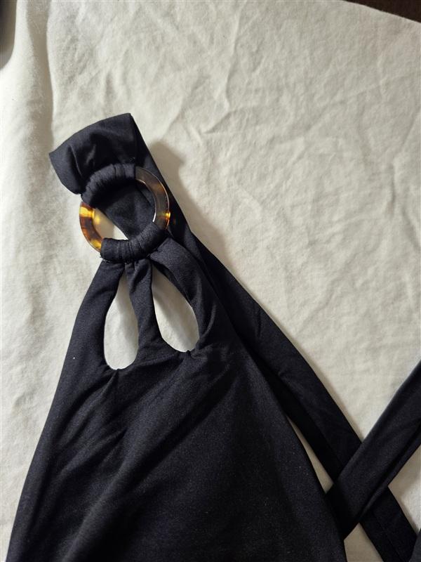 NWT Becca Virtue L Skylar Ring Plunge 1PC Swimsuit Black 134910