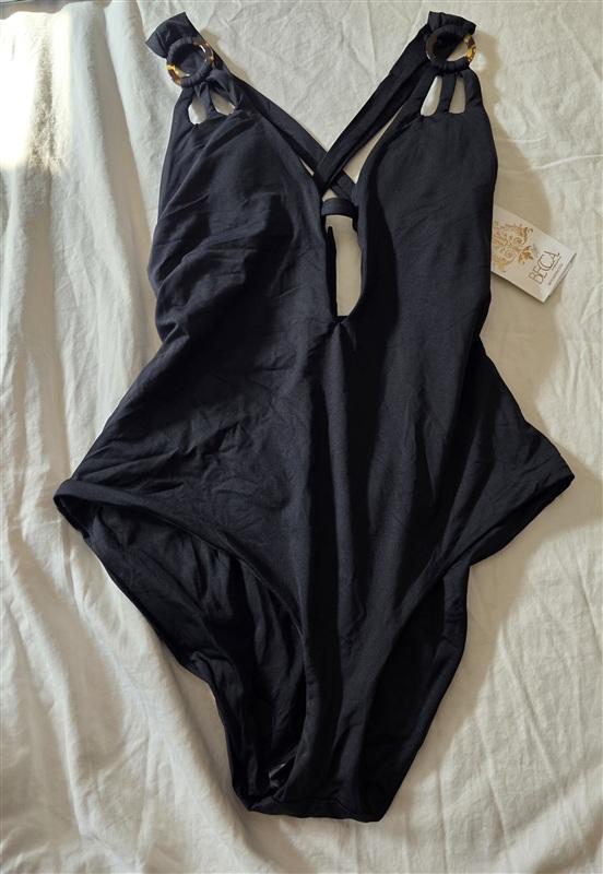 NWT Becca Virtue L Skylar Ring Plunge 1PC Swimsuit Black 134910