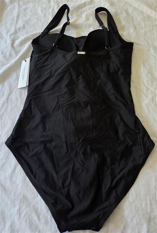 NWT Calvin Klein 8 Square Neck Pleated 1pc Black Swimsuit 134912