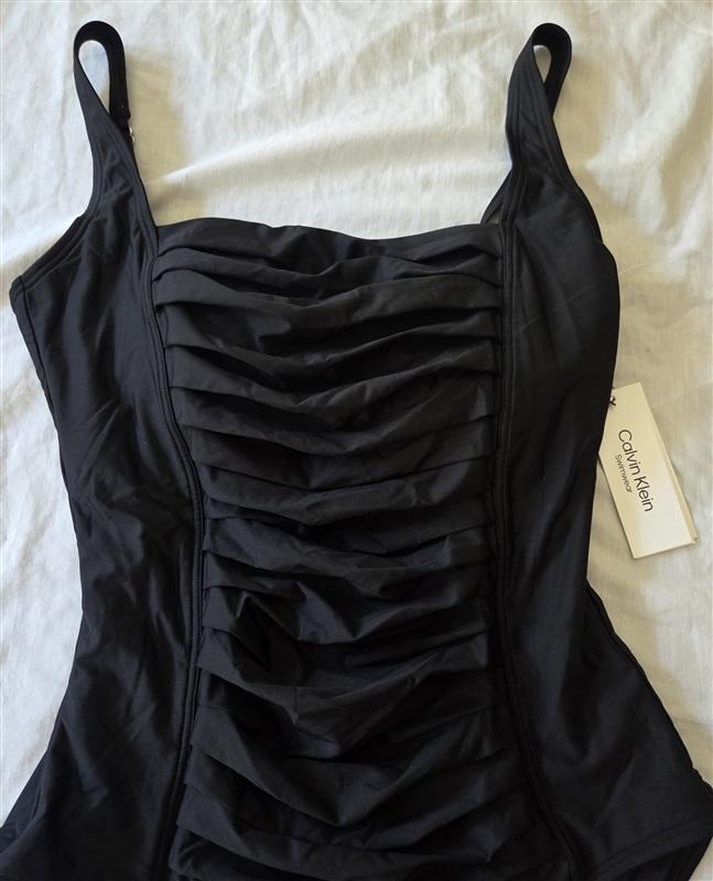 NWT Calvin Klein 8 Square Neck Pleated 1pc Black Swimsuit 134912