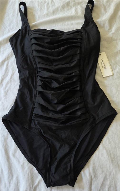 NWT Calvin Klein 8 Square Neck Pleated 1pc Black Swimsuit 134912