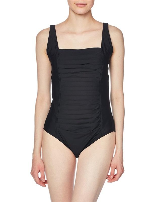 NWT Calvin Klein 8 Square Neck Pleated 1pc Black Swimsuit 134912