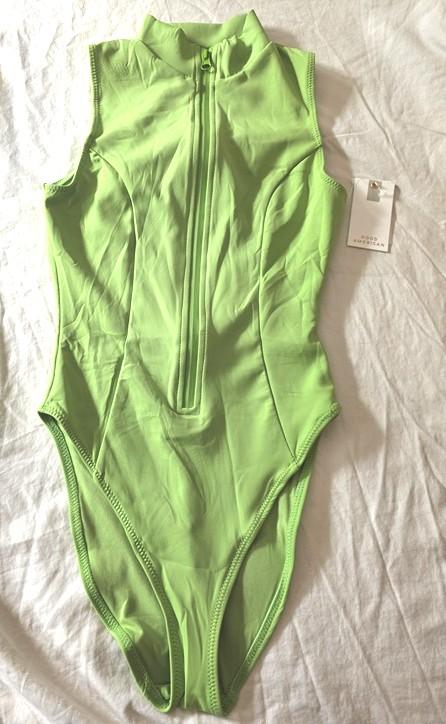 NWT Good American XS Scuba Zip Up One Piece Swimsuit Lime Green 134913