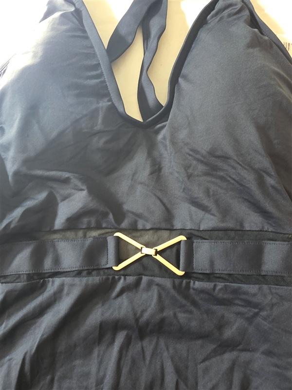 NWT La Blanca 8 Sheer mesh Belted Swimsuit Cross Back Black 134917