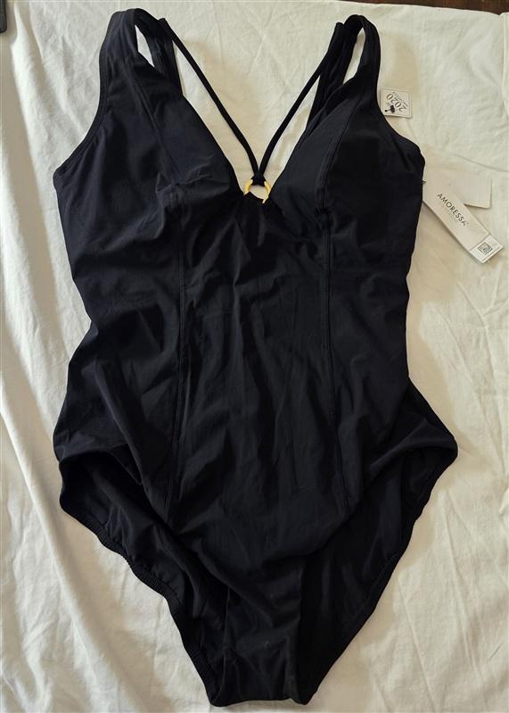 NWT MiracleSuit Amoressa 10 Put a Ring On It Black 1PC Swimsuit Black 134918
