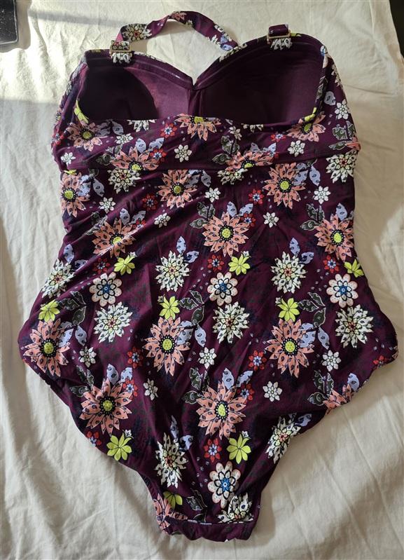 NWOTD Anne Cole 20W Live In Color Twist Front Floral 1PC Swim Wine 134944