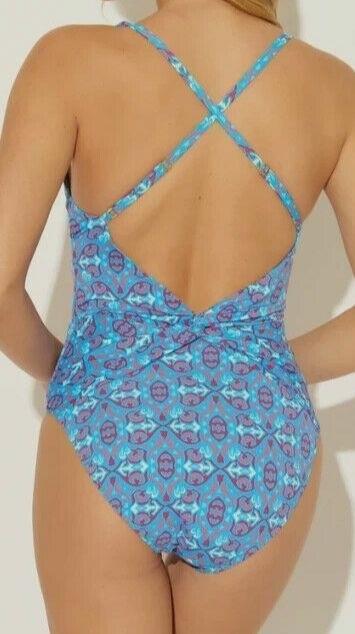 NWT Bleu by Rod Beattie 14 St Tropez Deep V Neck Twisted 1PC Swimsuit 134955