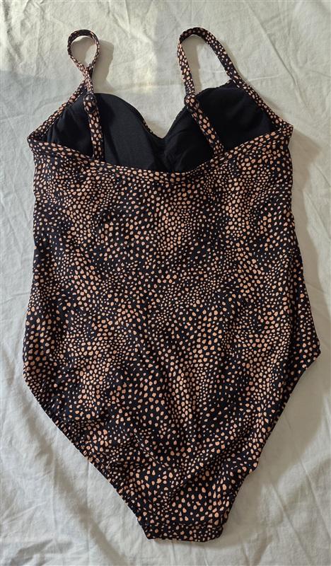 NWOT Seafolly 8 US Spotted Dot Black Orange V One Piece Maillot Swimsuit 134960
