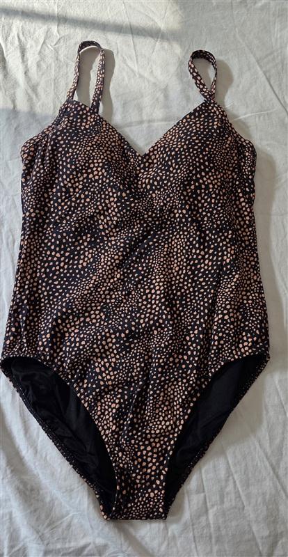 NWOT Seafolly 8 US Spotted Dot Black Orange V One Piece Maillot Swimsuit 134960
