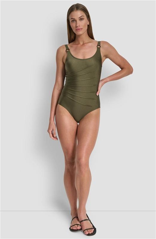 NWT DKNY Starburst XL Olive Green One Piece Maillot Swimsuit 134965