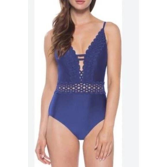 NWOT Becca S Siren Circle Open lace 1PC Swimsuit Blue 134967