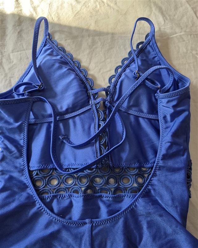 NWOT Becca S Siren Circle Open lace 1PC Swimsuit Blue 134967