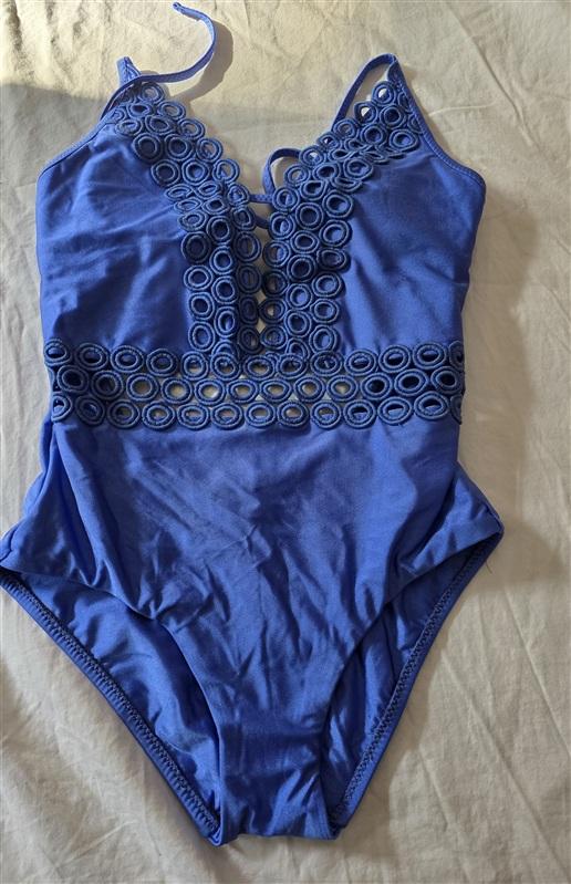 NWOT Becca S Siren Circle Open lace 1PC Swimsuit Blue 134967