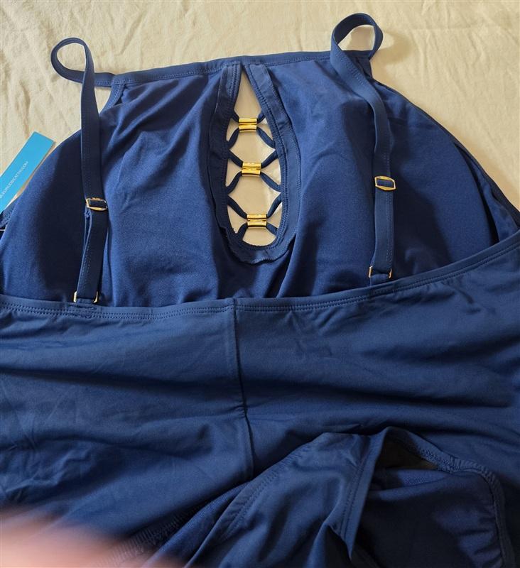 NWT Bleu by Rod Beattie 20W Lace-Up Knotty 1PC Blue Swimsuit 134968