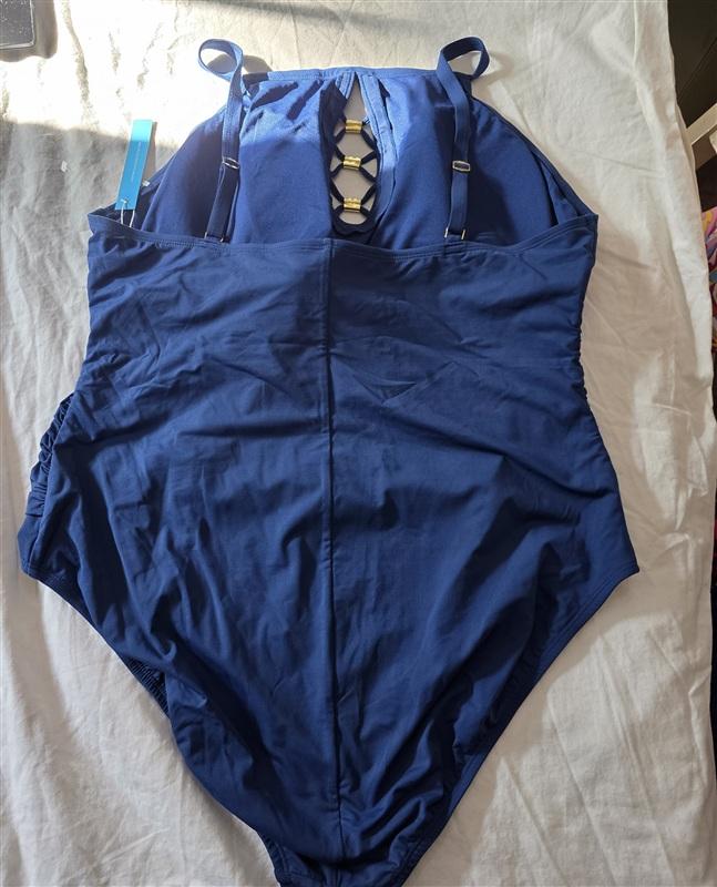NWT Bleu by Rod Beattie 20W Lace-Up Knotty 1PC Blue Swimsuit 134968