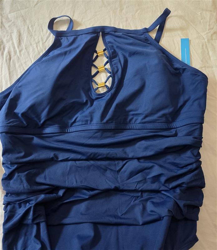 NWT Bleu by Rod Beattie 20W Lace-Up Knotty 1PC Blue Swimsuit 134968