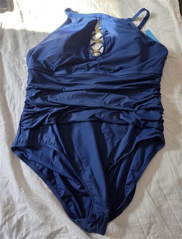 NWT Bleu by Rod Beattie 20W Lace-Up Knotty 1PC Blue Swimsuit 134968