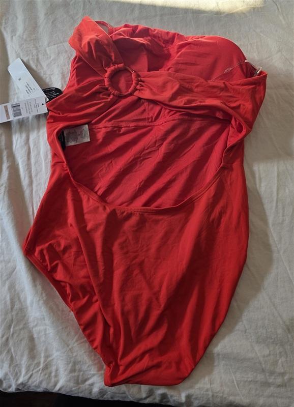 NWT Carmen Marc Valvo 12 One SHOULDER Ring 1PC Red Swimsuit 134971