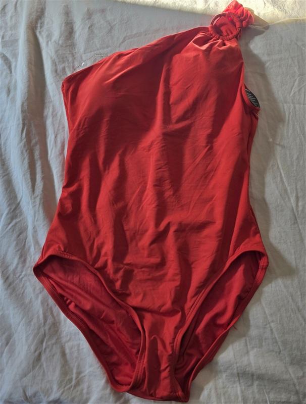 NWT Carmen Marc Valvo 12 One SHOULDER Ring 1PC Red Swimsuit 134971