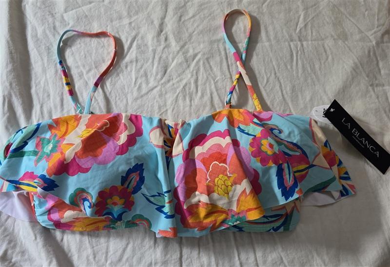 NWT La Blanca 16 Ruffle Floral Bandeau Bikini Swim Top 134974