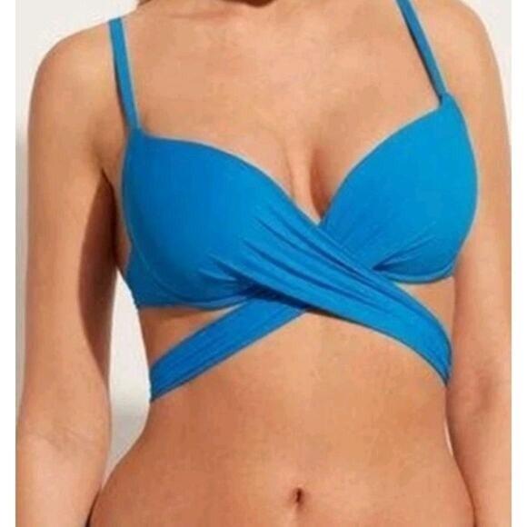 NWT La Blanca Island 16 Goddess Wrap Bra Bikini Top Green EMR 134977