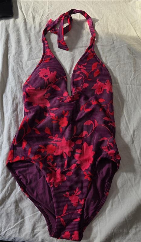 NWOT Seafolly Florence SZ 8 USA Floral Ribbed Plunge One-Piece Swimsuit 134980