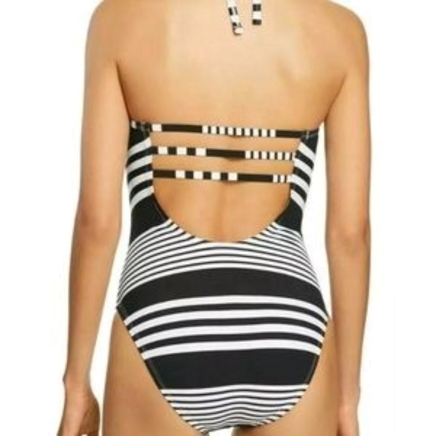 NWT La Blanca 10 Fine Line Mitered Stripe Halter 1PC Swimsuit 134981