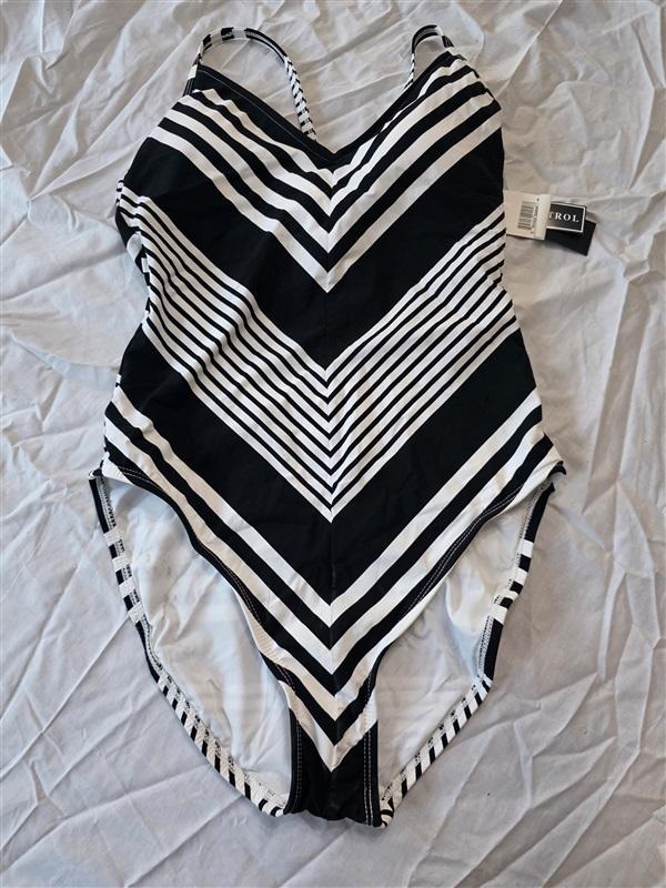 NWT La Blanca 10 Fine Line Mitered Stripe Halter 1PC Swimsuit 134981