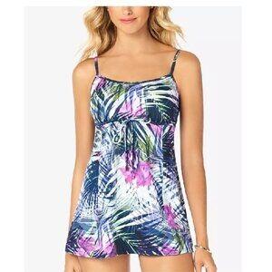 NWOT Swim Solutions 12 Palm Floral Empire Waist 1PC Sundress 134982