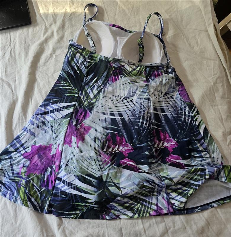 NWOT Swim Solutions 12 Palm Floral Empire Waist 1PC Sundress 134982