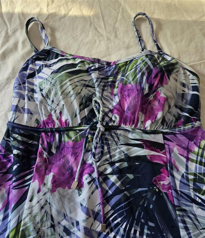 NWOT Swim Solutions 12 Palm Floral Empire Waist 1PC Sundress 134982