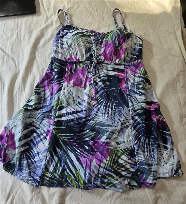 NWOT Swim Solutions 12 Palm Floral Empire Waist 1PC Sundress 134982