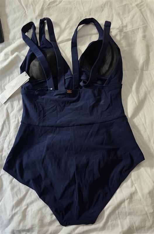 NWT Miraclesuit Amoressa Bethany 10 Blue Double Strap V-Neck 1PC Swimsuit 135029