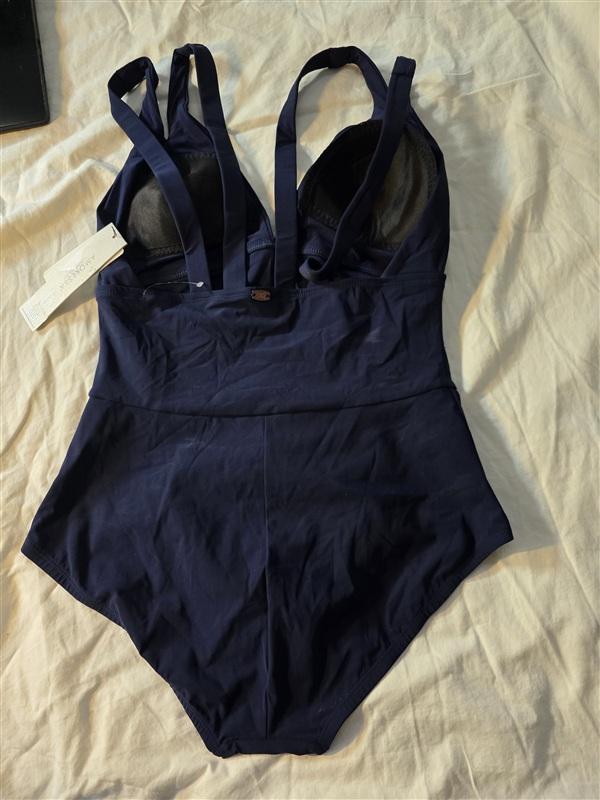 NWT Miraclesuit Amoressa Bethany 10 Blue Double Strap V-Neck 1PC Swimsuit 135029