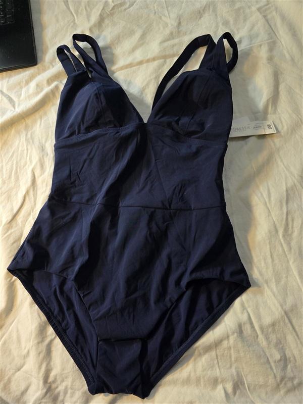 NWT Miraclesuit Amoressa Bethany 10 Blue Double Strap V-Neck 1PC Swimsuit 135029