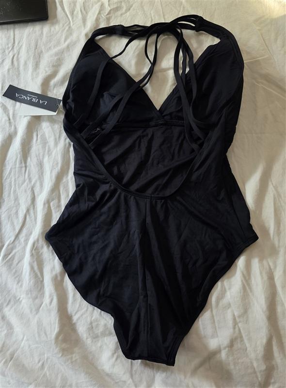 NWT La Blanca 12 Spectrum Black Cross Back Multi Strap 1PC Swimsuit 135032