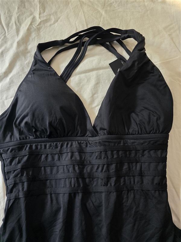 NWT La Blanca 12 Spectrum Black Cross Back Multi Strap 1PC Swimsuit 135032