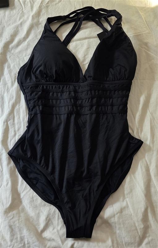 NWT La Blanca 12 Spectrum Black Cross Back Multi Strap 1PC Swimsuit 135032