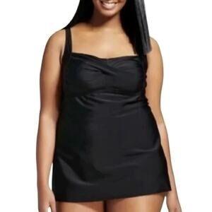 NWOT AVA & VIV 14W Twist Front Black Swim Dress Swimsuit 135060